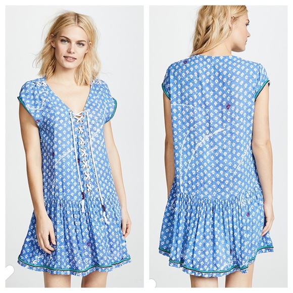 poupette st barth Dresses & Skirts - Poupette St Barth Lucy Blue Mini Dress Lace Up